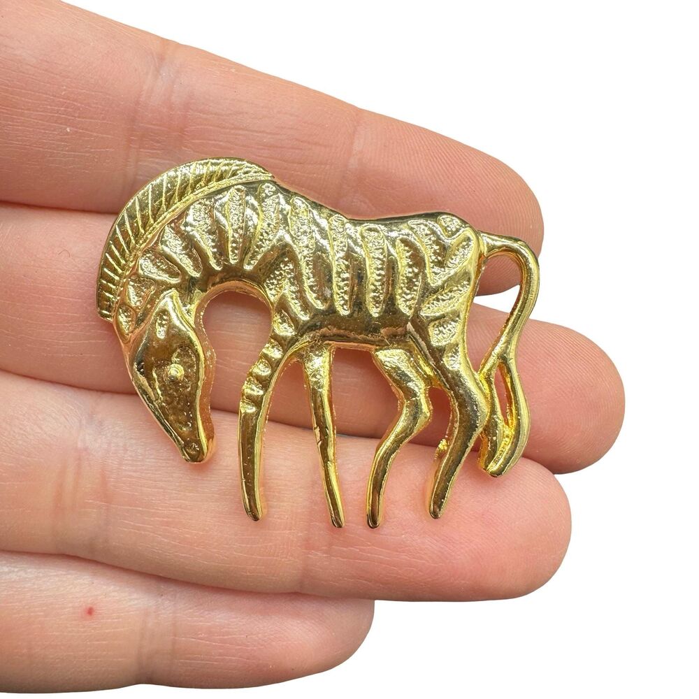 Vintage Gold Tone Zebra Brooch, Whimsical Animal Pin